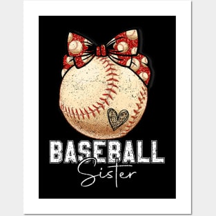 Vintage baseball sister with bow Posters and Art